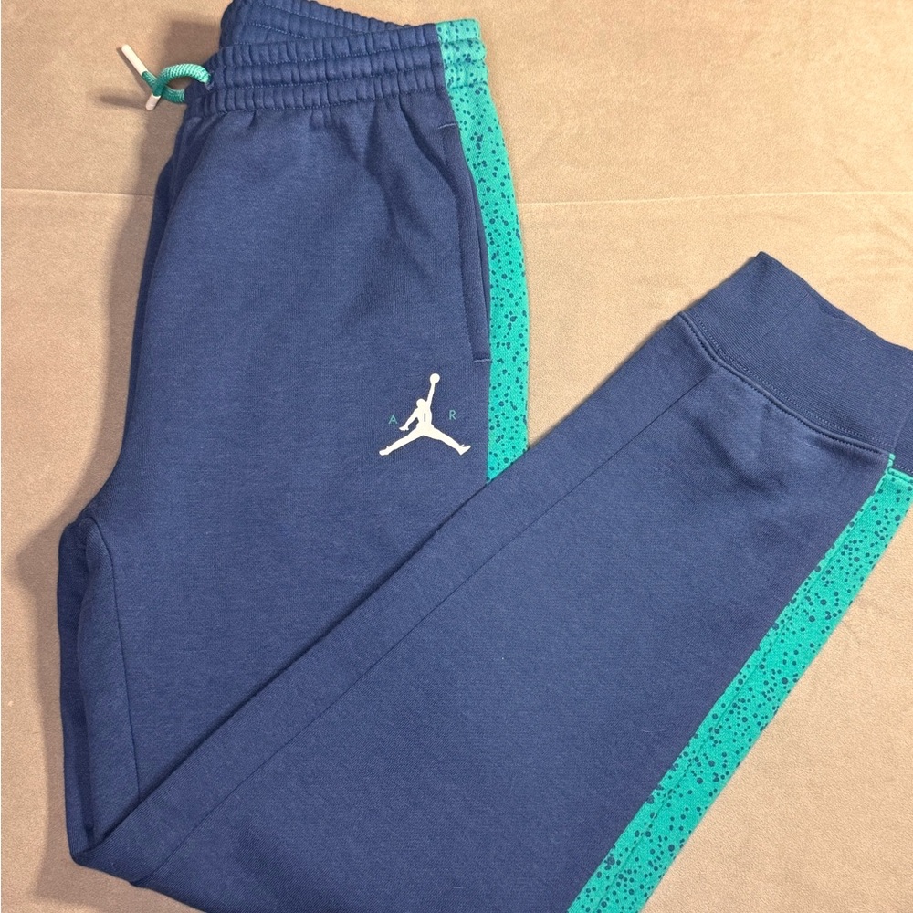 Jordan Air Boys Nike Sweatpants - Large Navy Blue /Teal Speckle Fleece Joggers
